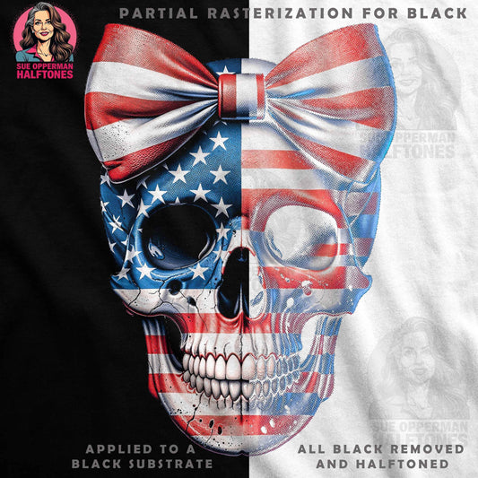 Patriotic Skull with Bow Halftoned T-Shirt Design - halftone PNG for T-shirts – Sue Opperman Halftones