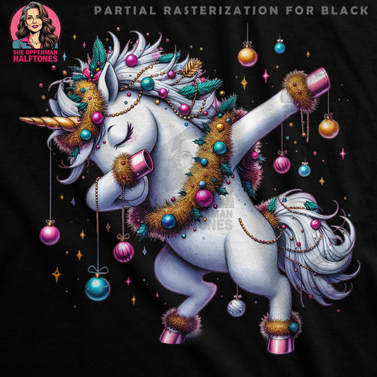 Christmas Unicorn Celebration Halftoned T-Shirt Design - halftone PNG for T-shirts – Sue Opperman Halftones