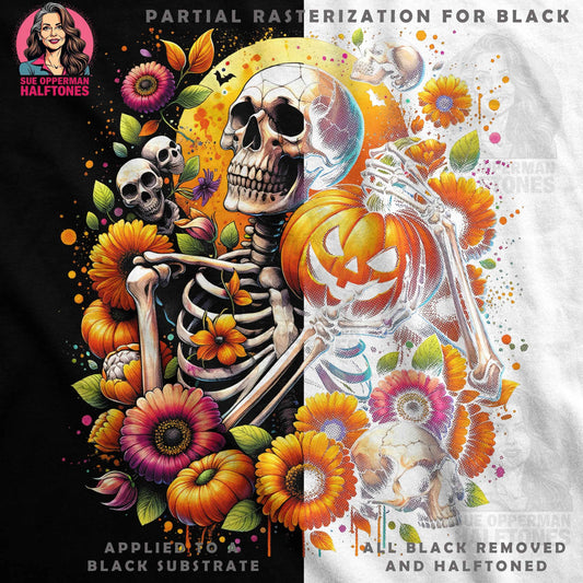 Floral Halloween Skeleton Halftone T-Shirt Design Digital - halftone PNG for T-shirts – Sue Opperman Halftones