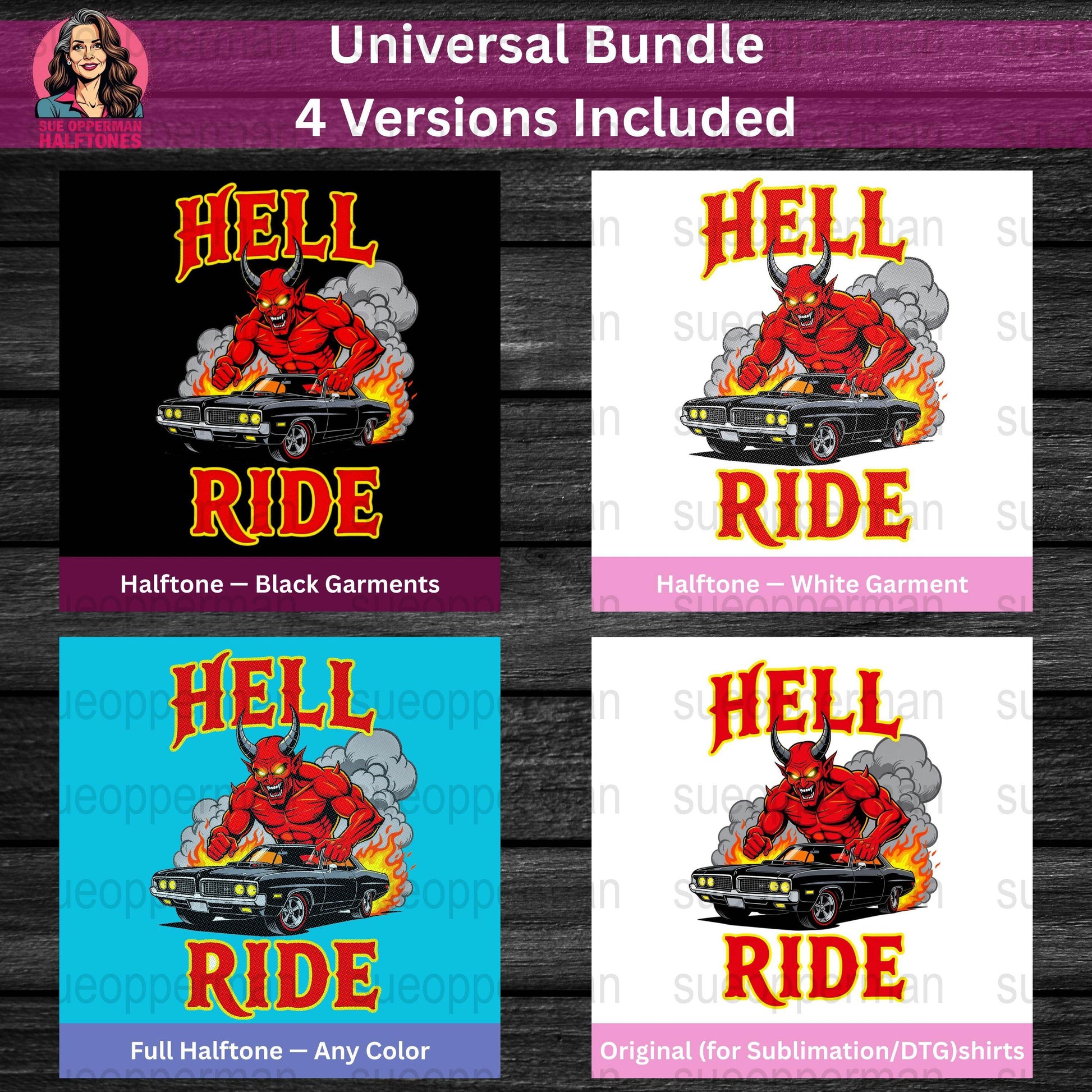 Hell Ride Universal Print Bundle - halftone PNG for T-shirts – Sue Opperman Halftones