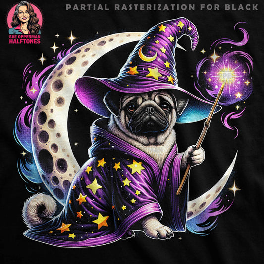 Pug Wizard with Moon Halftone T-Shirt Design - halftone PNG for T-shirts – Sue Opperman Halftones