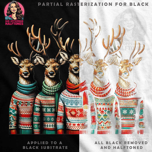 Christmas Reindeer In Sweaters Halftoned T-Shirt Design - halftone PNG for T-shirts – Sue Opperman Halftones