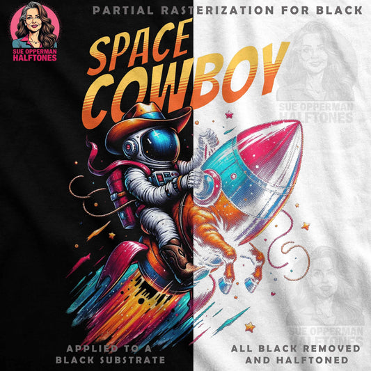Space Cowboy on Rocket Halftoned T-Shirt Design - halftone PNG for T-shirts – Sue Opperman Halftones