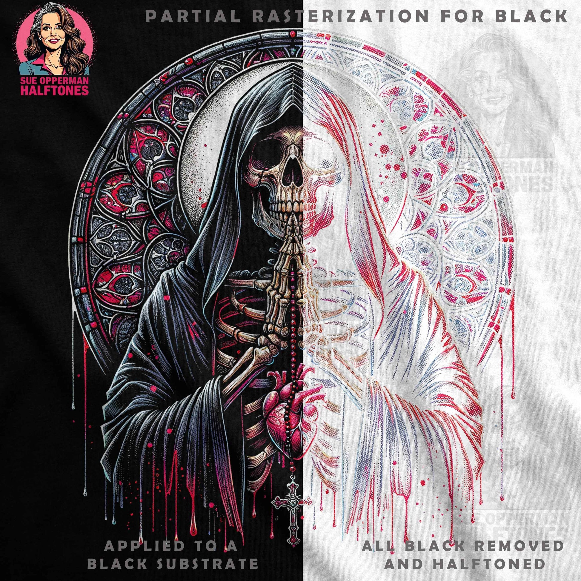Gothic Skeletal Maiden Halftoned T-Shirt Design - halftone PNG for T-shirts – Sue Opperman Halftones