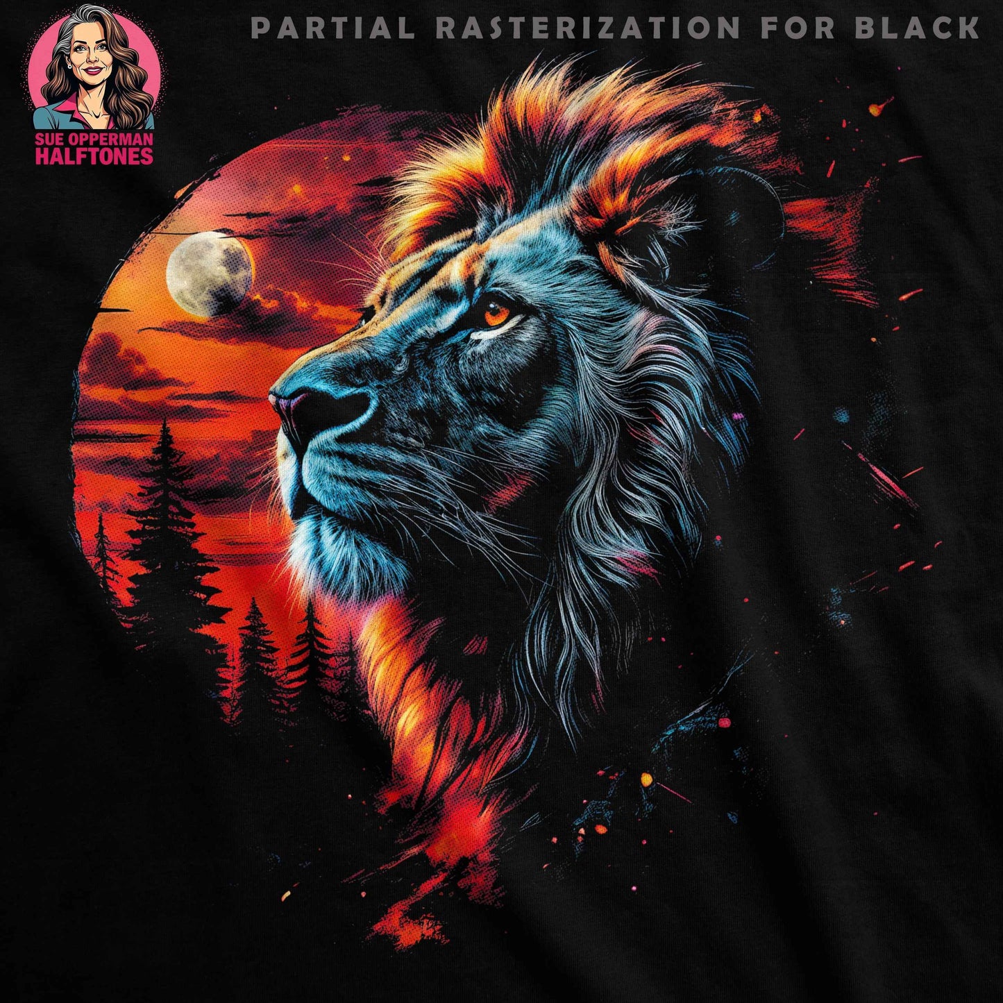Lion Landscape Artistic Halftone T-Shirt Design - halftone PNG for T-shirts – Sue Opperman Halftones