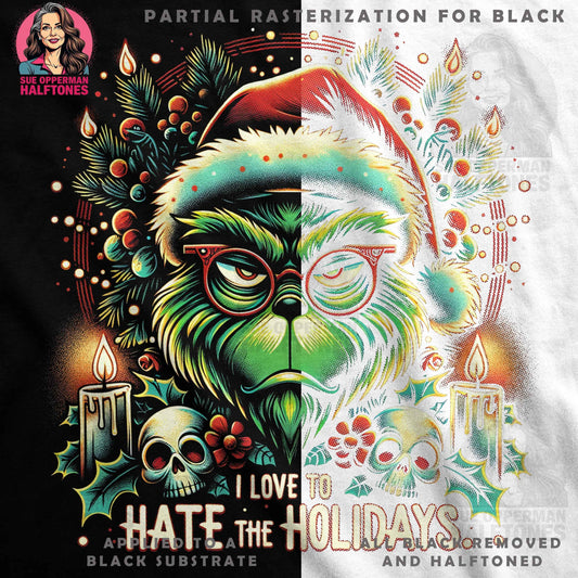 Christmas Grinch Holidays I Love To Hate Digital Halftoned T-Shirt Design - halftone PNG for T-shirts – Sue Opperman Halftones