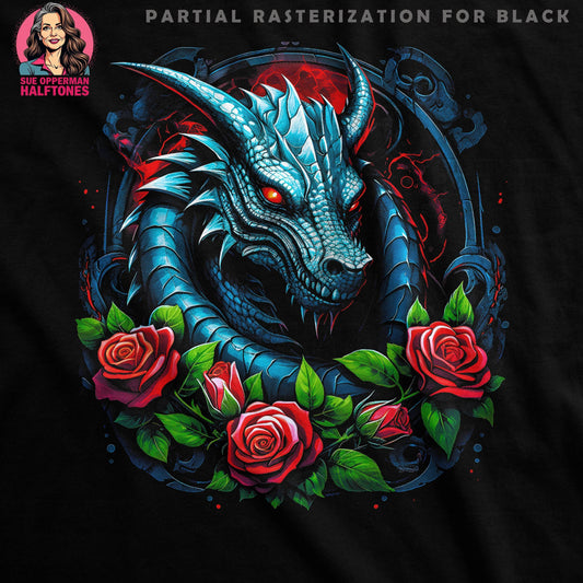 Dragon with Roses Graphic Halftone T-Shirt Design - halftone PNG for T-shirts – Sue Opperman Halftones