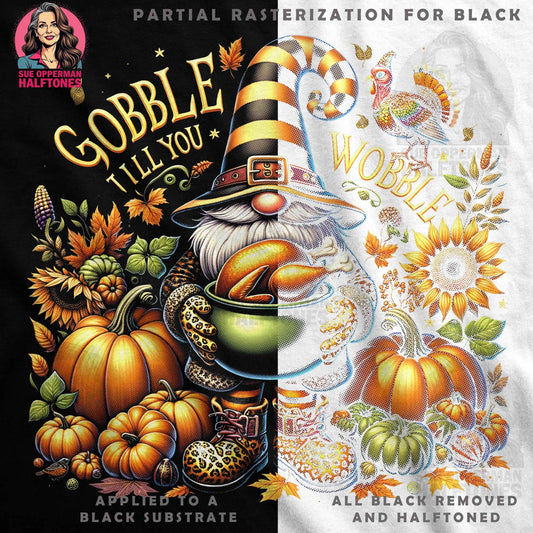 Thanksgiving Gnome with Turkey Digital Halftoned T-Shirt Design - halftone PNG for T-shirts – Sue Opperman Halftones