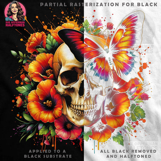 Skull Flowers Butterfly Halftone T-Shirt Design - halftone PNG for T-shirts – Sue Opperman Halftones