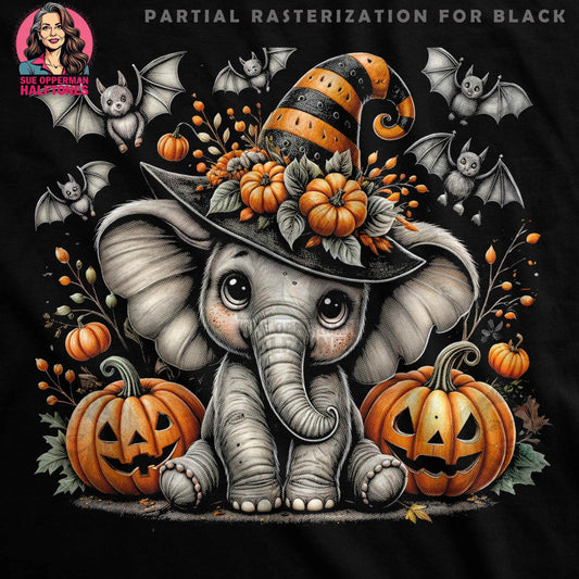 Halloween Elephant and Pumpkins Digital Halftone T-Shirt Design - halftone PNG for T-shirts – Sue Opperman Halftones