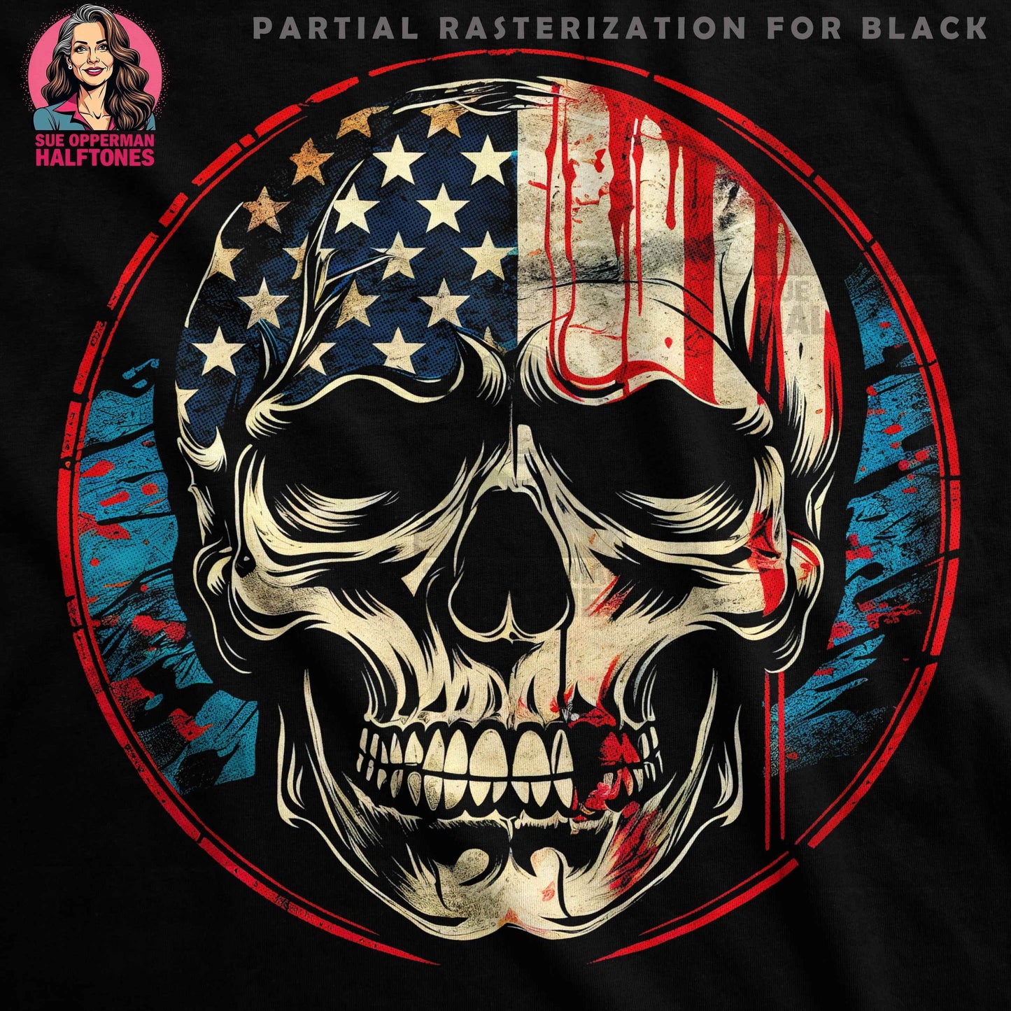 Patriotic Skull with USA Flag Halftone T-Shirt Design - halftone PNG for T-shirts – Sue Opperman Halftones