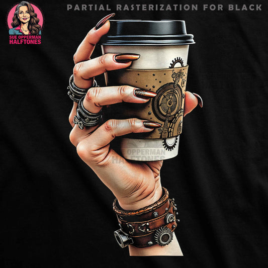 Coffee and Jewels Steampunk Halftoned T-Shirt Design - halftone PNG for T-shirts – Sue Opperman Halftones