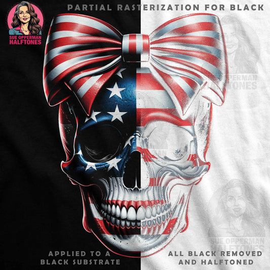 Patriotic Skull with Bow Halftoned T-Shirt Design - halftone PNG for T-shirts – Sue Opperman Halftones