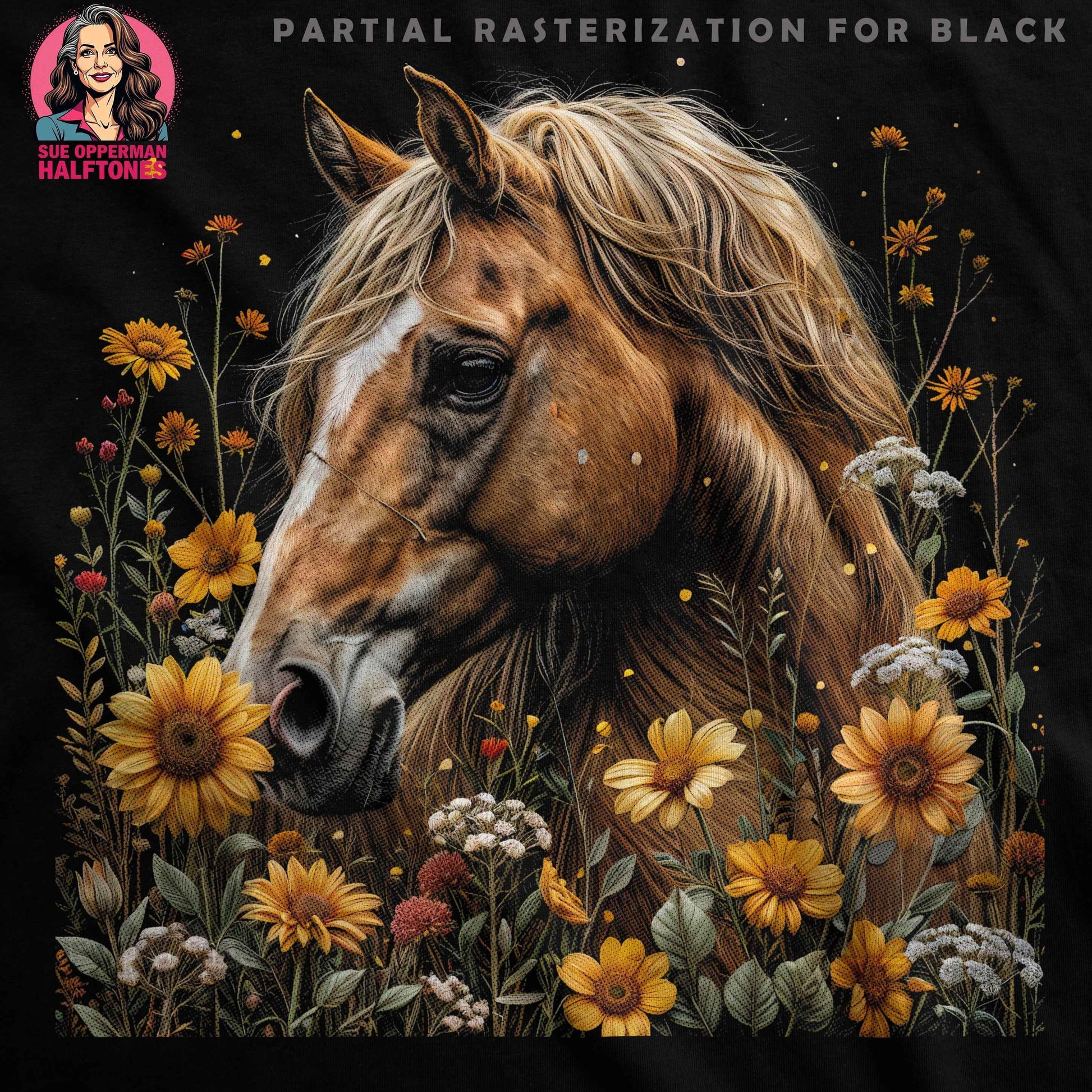 Animals Floral Horse Halftone T-Shirt Design - halftone PNG for T-shirts – Sue Opperman Halftones