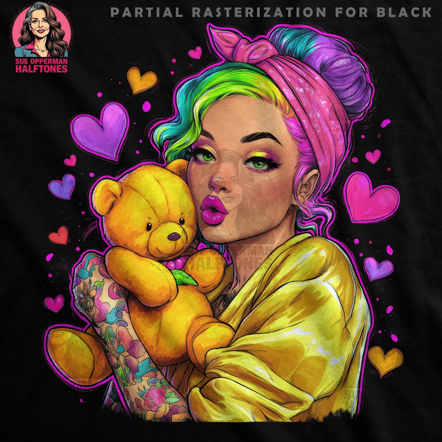Valentines Girl with Teddy Halftone T-Shirt Design - halftone PNG for T-shirts – Sue Opperman Halftones