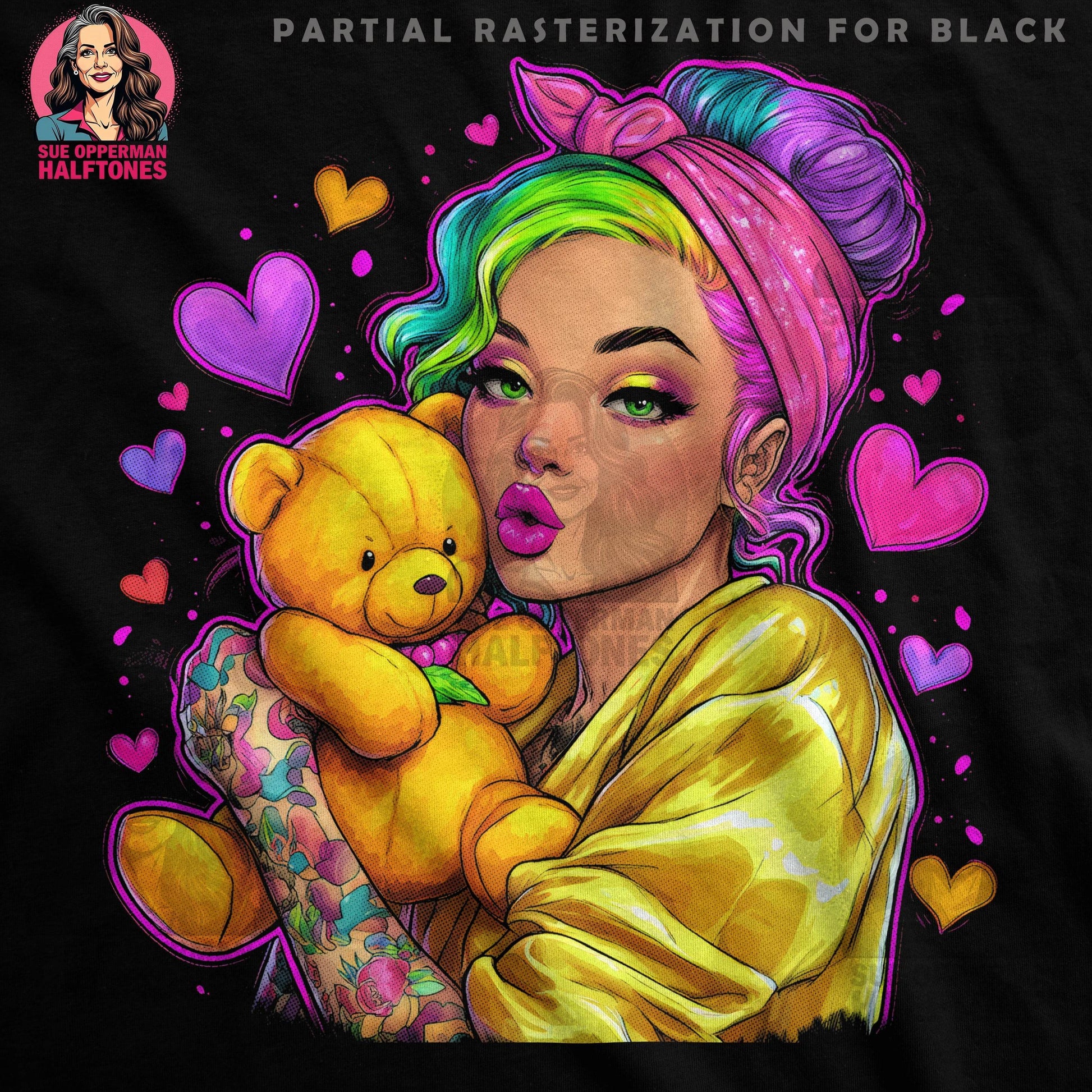 Valentines Girl with Teddy Halftone T-Shirt Design - halftone PNG for T-shirts – Sue Opperman Halftones