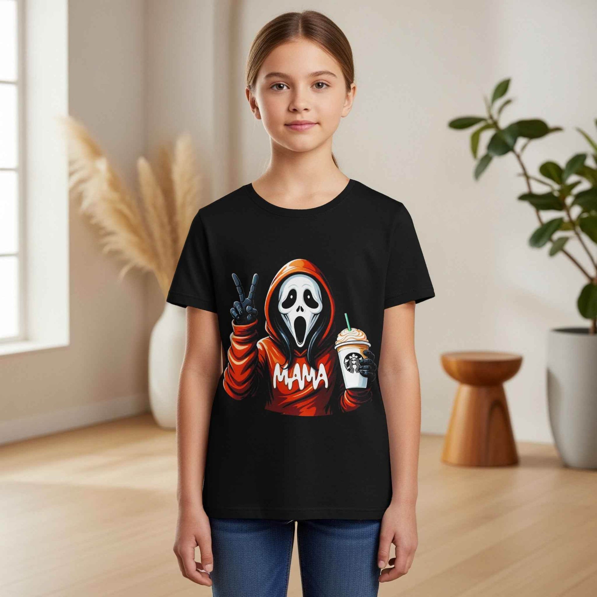 Mama Ghost Face With Coffee Halftone T-Shirt Design - halftone PNG for T-shirts – Sue Opperman Halftones