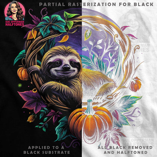 Sloth Autumn Scene Digital Halftoned T-Shirt Design - halftone PNG for T-shirts – Sue Opperman Halftones
