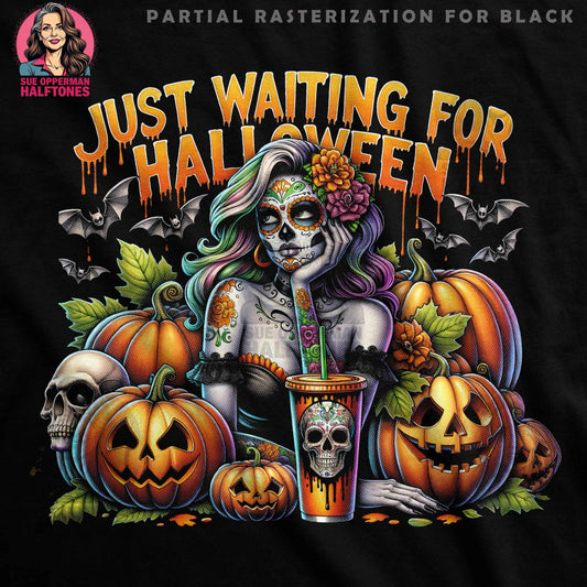 Halloween Waiting Woman Digital Halftoned T-shirt Design - halftone PNG for T-shirts – Sue Opperman Halftones
