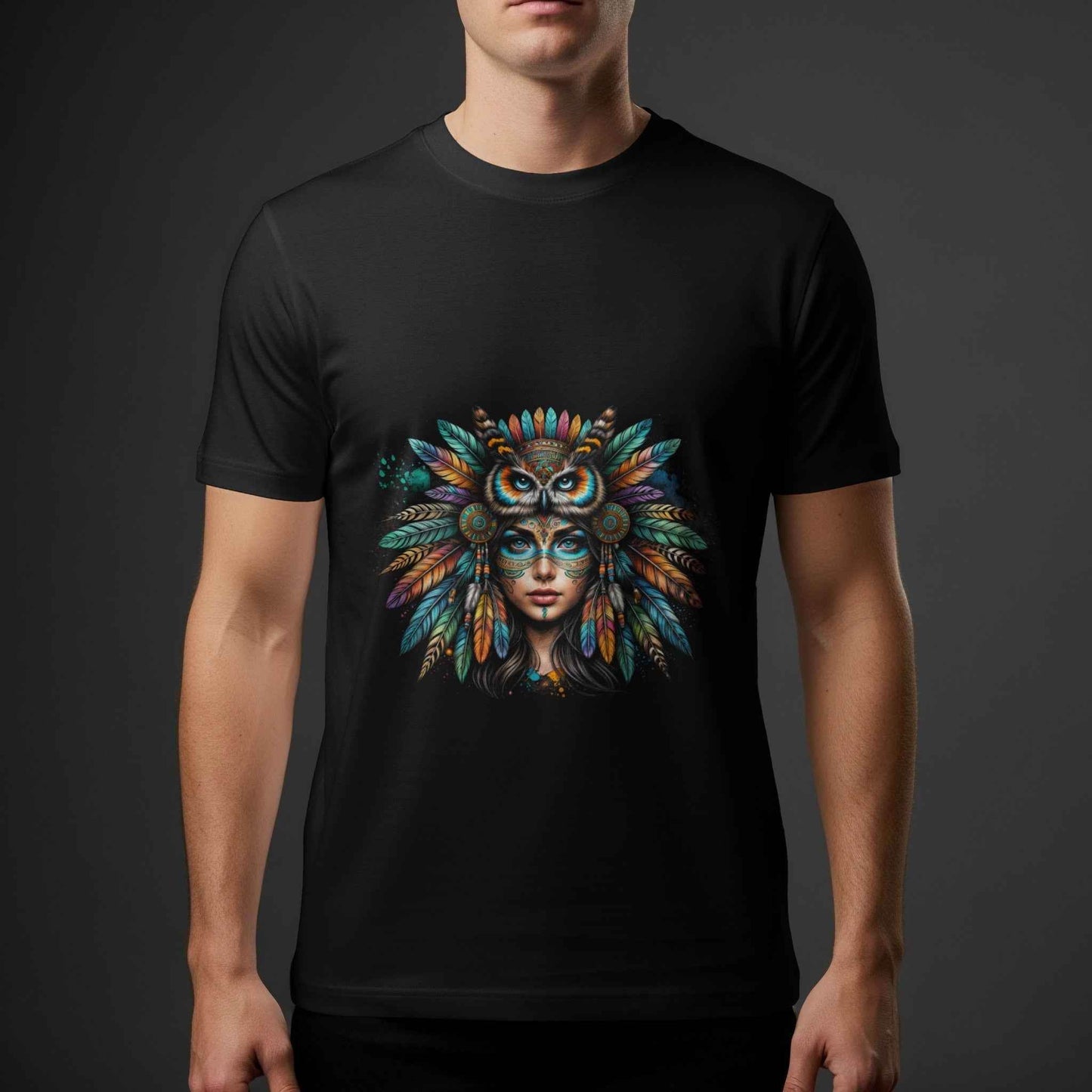 Boho Owl Woman Feathers Halftone T-Shirt Design - halftone PNG for T-shirts – Sue Opperman Halftones