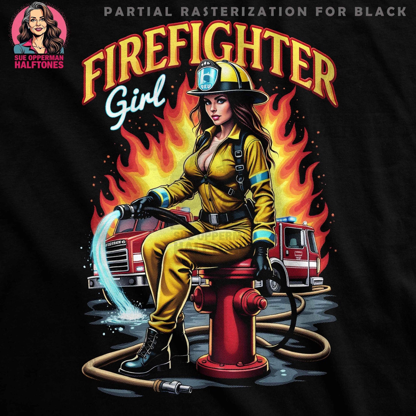 Firefighter Girl Halftone T-Shirt Design - halftone PNG for T-shirts – Sue Opperman Halftones
