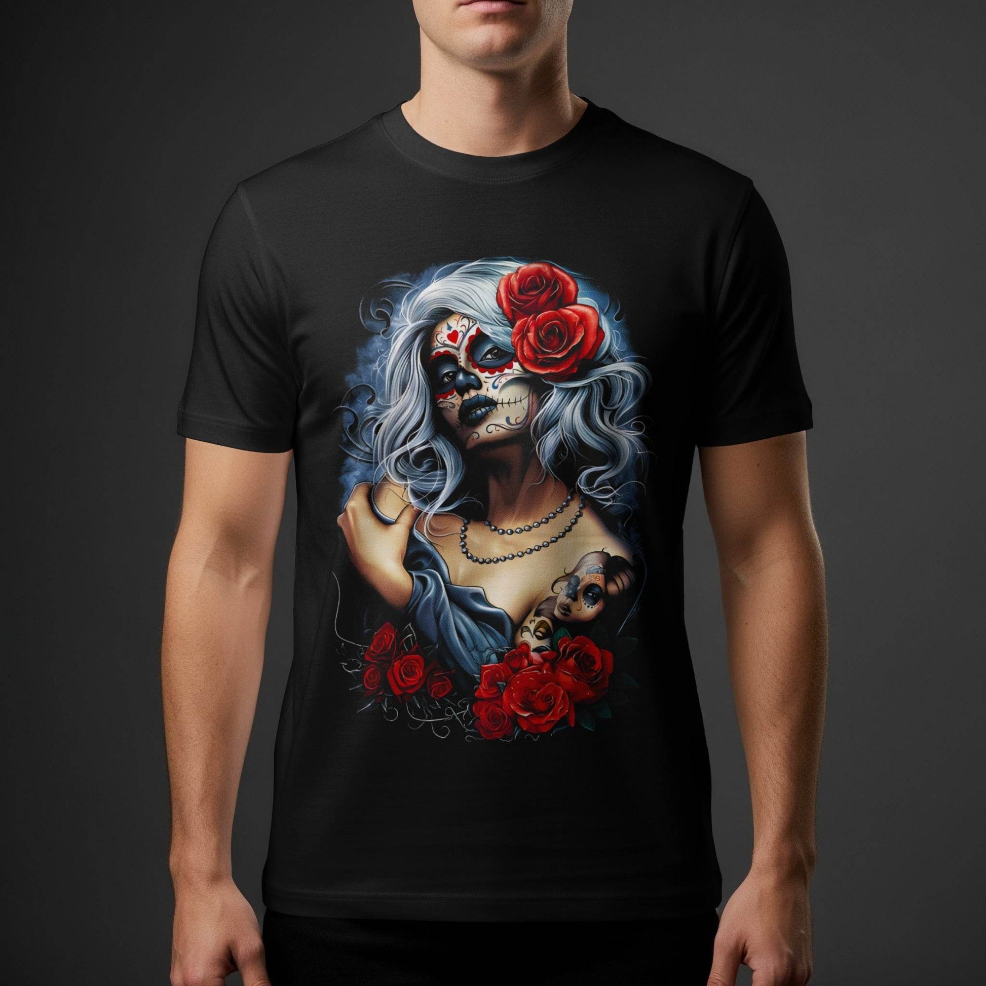 Sugar Skull with Roses Halftone T-Shirt Design - halftone PNG for T-shirts – Sue Opperman Halftones