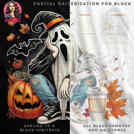 Halloween Ghost Coffee Halftone Halftoned T-shirt Design - halftone PNG for T-shirts – Sue Opperman Halftones