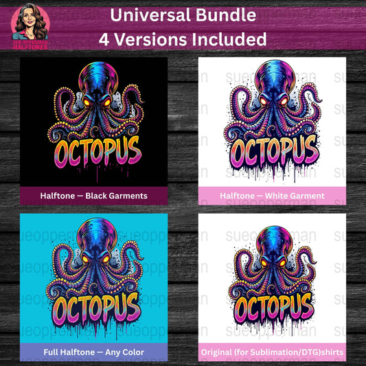 Octopus Universal Print Bundle - halftone PNG for T-shirts – Sue Opperman Halftones