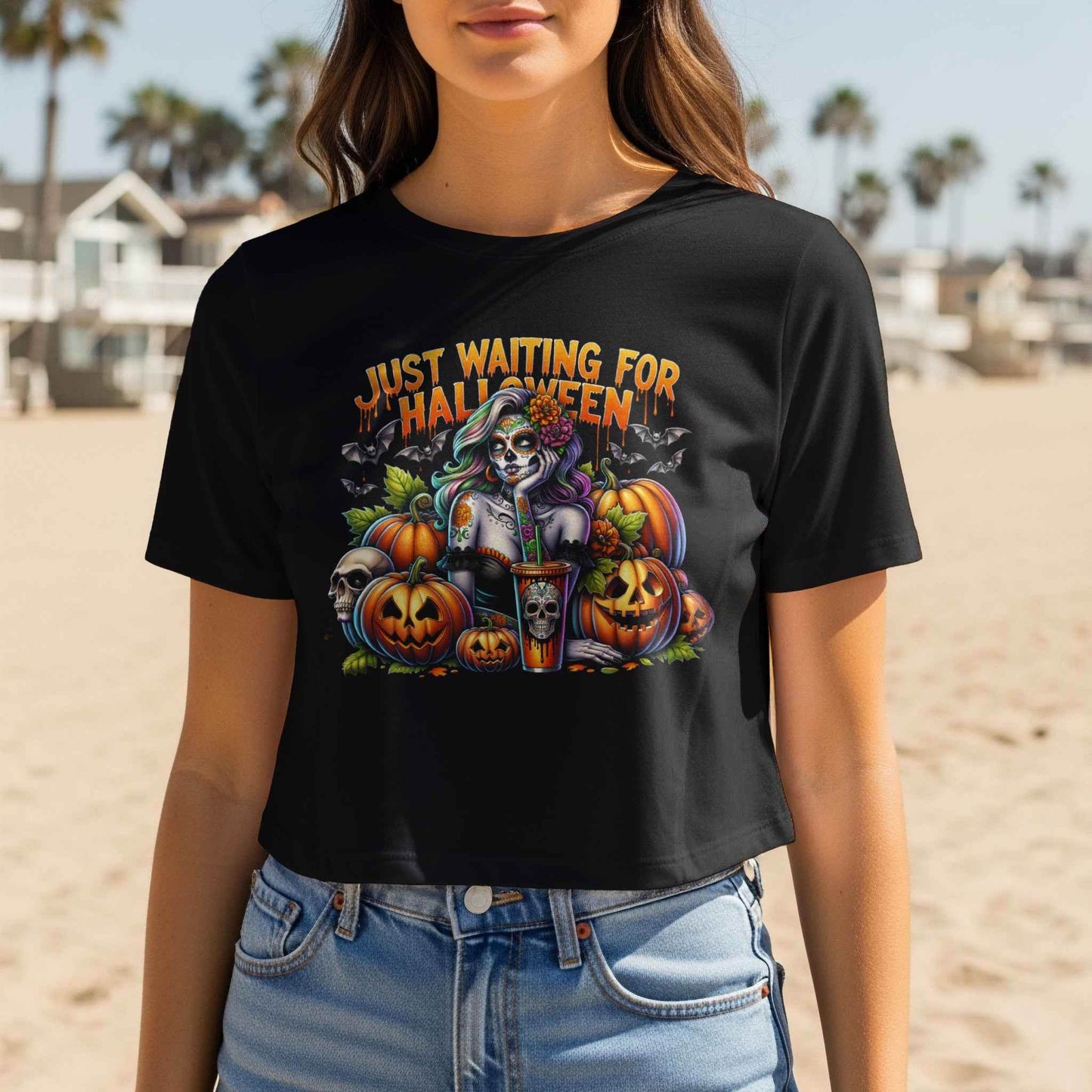 Halloween Waiting Woman Digital Halftoned T-shirt Design - halftone PNG for T-shirts – Sue Opperman Halftones