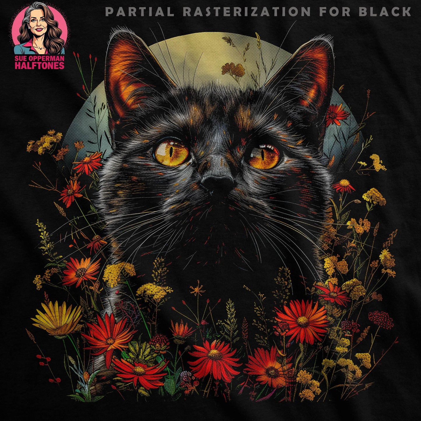 Floral Cat Illustration Halftone T-Shirt Design - halftone PNG for T-shirts – Sue Opperman Halftones