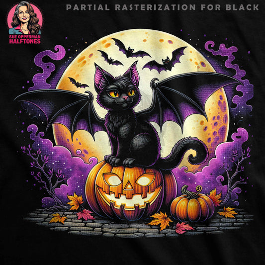 Halloween Bat Cat Halftone T-Shirt Design Digital - halftone PNG for T-shirts – Sue Opperman Halftones