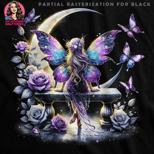 Fantasy Fairy and Moon Halftone T-Shirt Design - halftone PNG for T-shirts – Sue Opperman Halftones