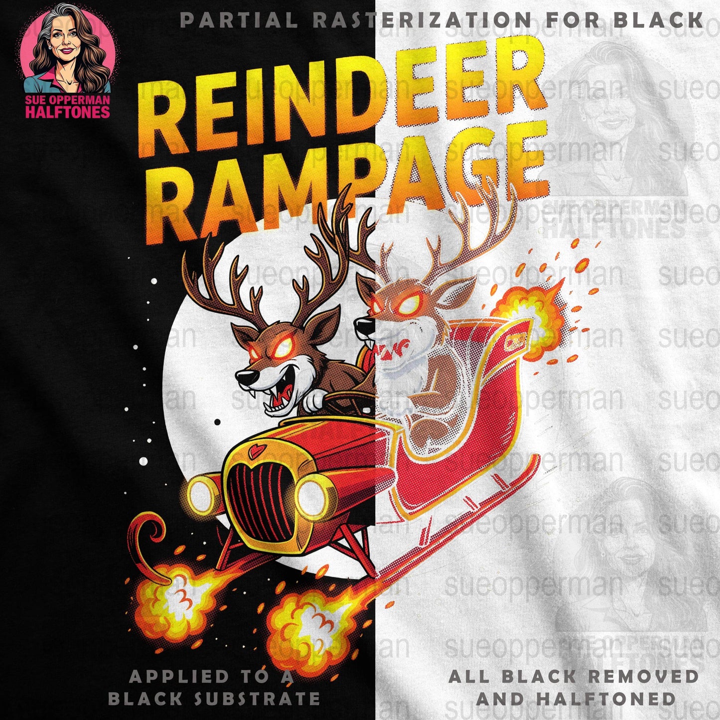 Christmas Reindeer Rampage Halftone T-Shirt Design Digital - halftone PNG for T-shirts – Sue Opperman Halftones