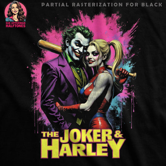 Celebrities The Joker and Harley Halftoned T-Shirt Design - halftone PNG for T-shirts – Sue Opperman Halftones