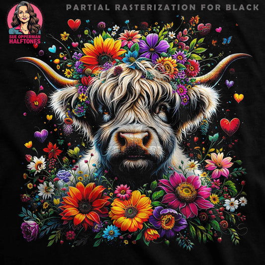 Floral Highland Cow With Hearts Halftone T-Shirt Designs - halftone PNG for T-shirts – Sue Opperman Halftones