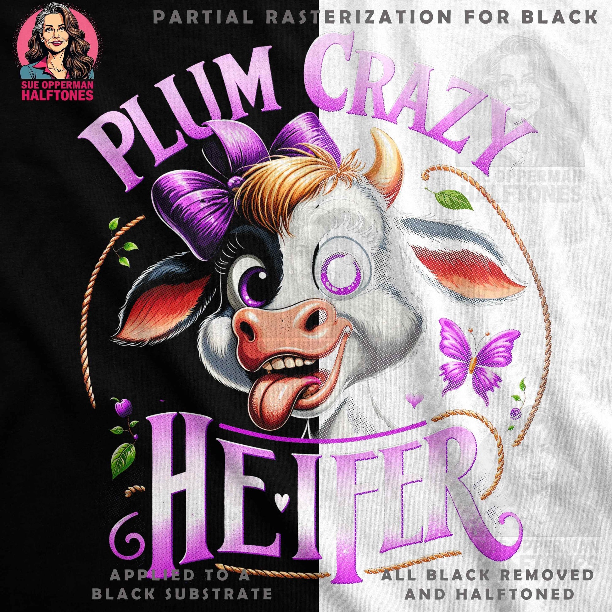 Animals Heifer Plum Crazy Halftone T-Shirt Designs - halftone PNG for T-shirts – Sue Opperman Halftones