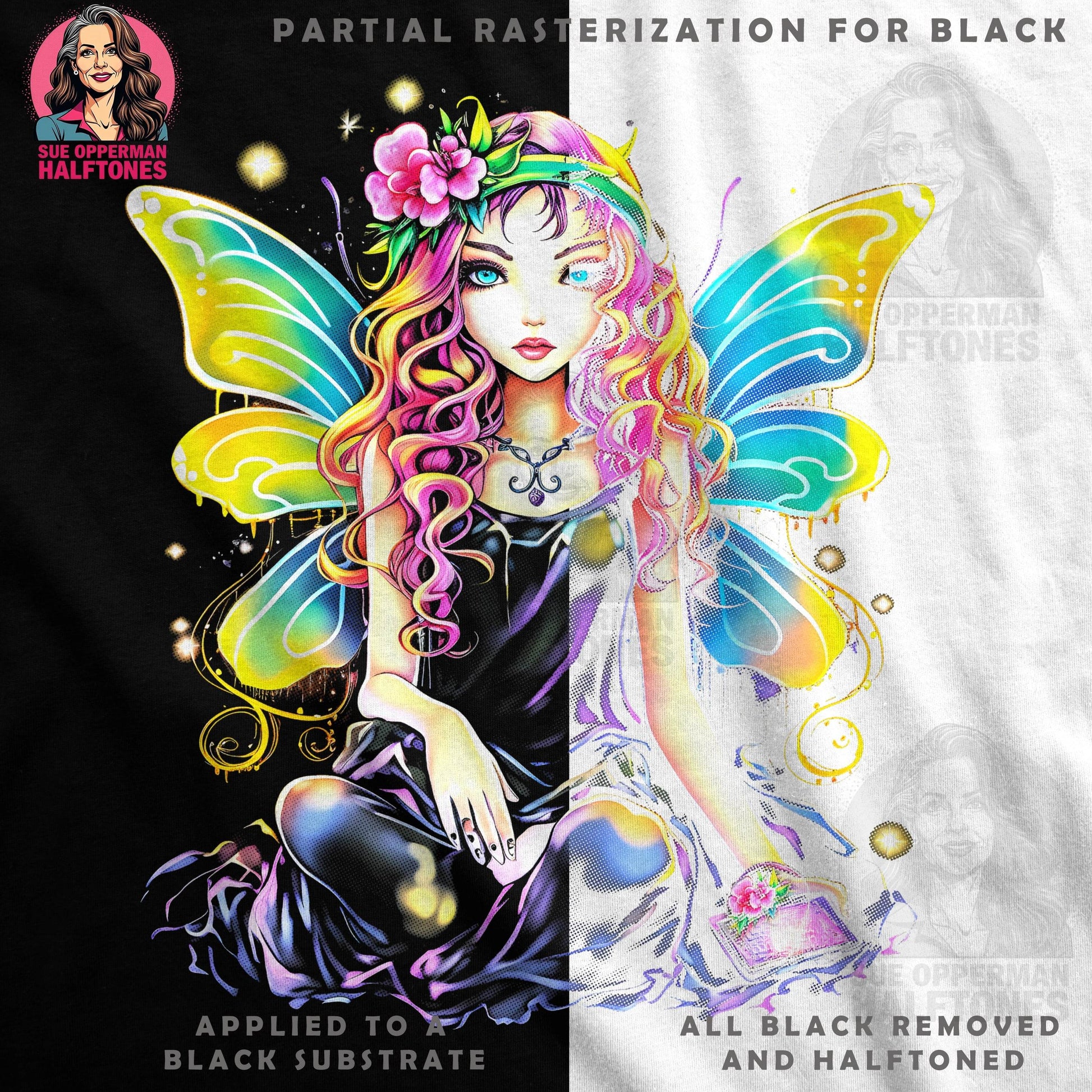 Fantasy Pretty Fairy With Wings Halftone T-Shirt Design - halftone PNG for T-shirts – Sue Opperman Halftones