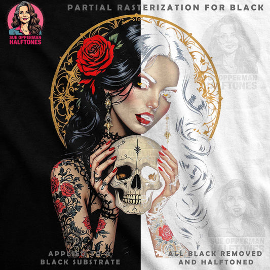 Skull Rose Tattoo Woman Halftone T-Shirt Design Digital - halftone PNG for T-shirts – Sue Opperman Halftones