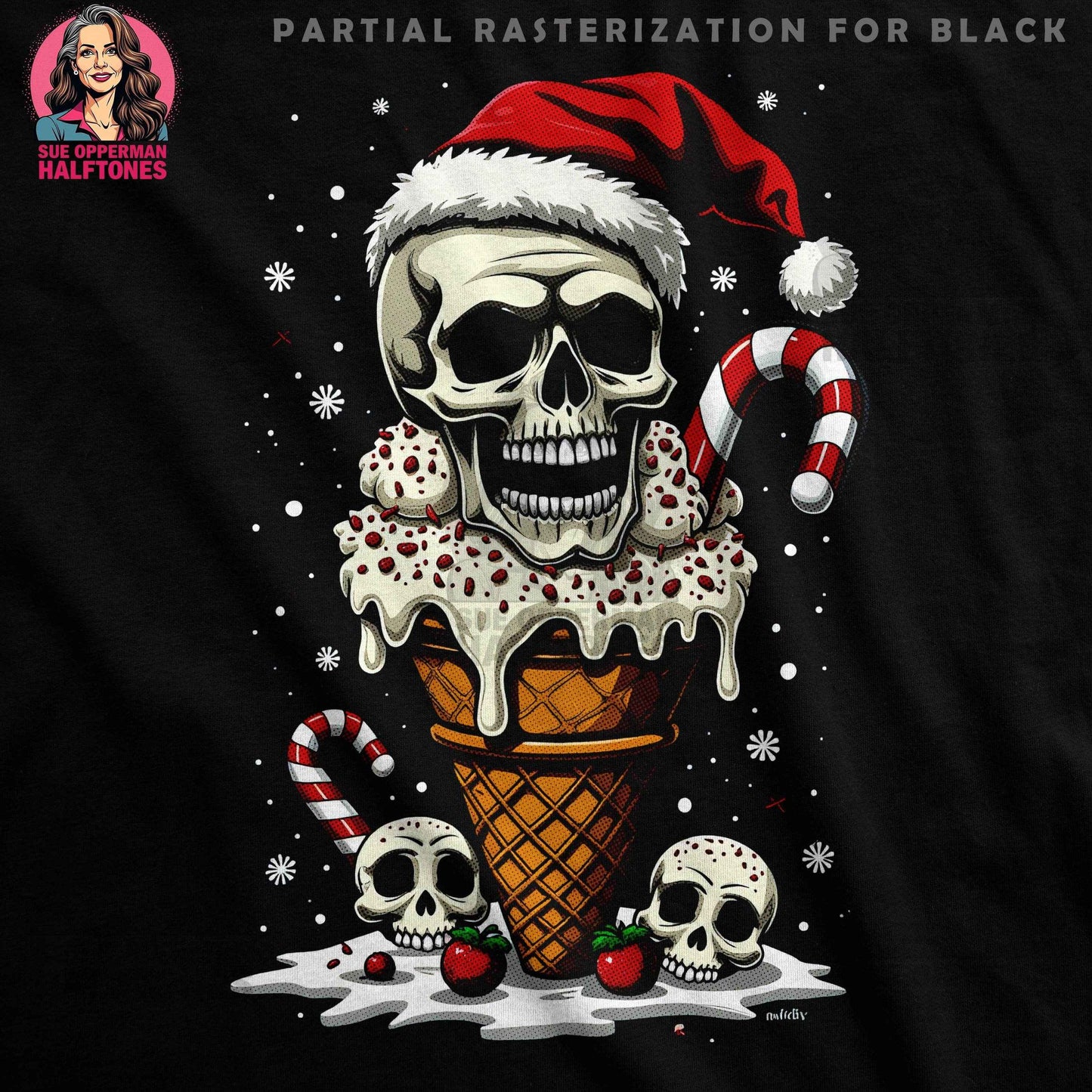 Christmas Skull Dessert Halftone T-Shirt Design - halftone PNG for T-shirts – Sue Opperman Halftones
