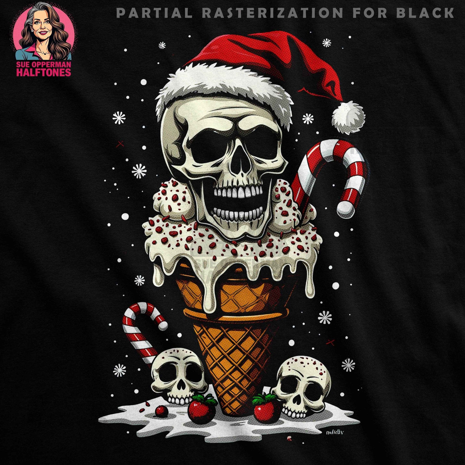 Christmas Skull Dessert Halftone T-Shirt Design - halftone PNG for T-shirts – Sue Opperman Halftones