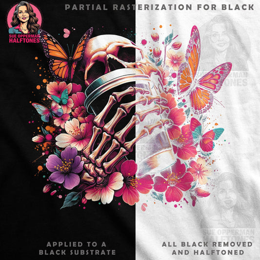 Floral Skull And Butterfly Halftone T-Shirt Design - halftone PNG for T-shirts – Sue Opperman Halftones