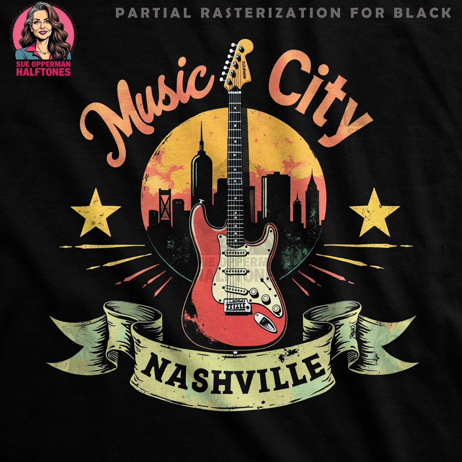 Music City Nashville Guitar Halftone T-Shirt Design - halftone PNG for T-shirts – Sue Opperman Halftones