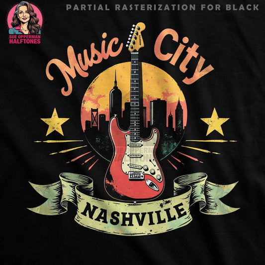 Music City Nashville Guitar Halftone T-Shirt Design - halftone PNG for T-shirts – Sue Opperman Halftones