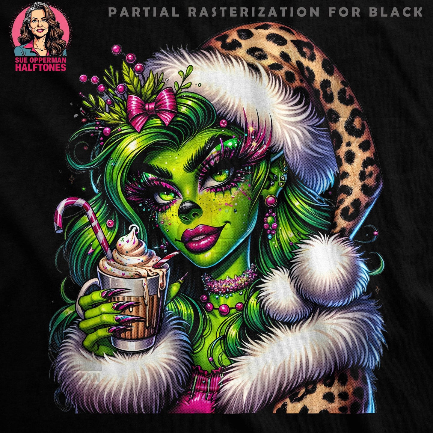 Christmas Green Lady Character Halftone T-Shirt Design - halftone PNG for T-shirts – Sue Opperman Halftones
