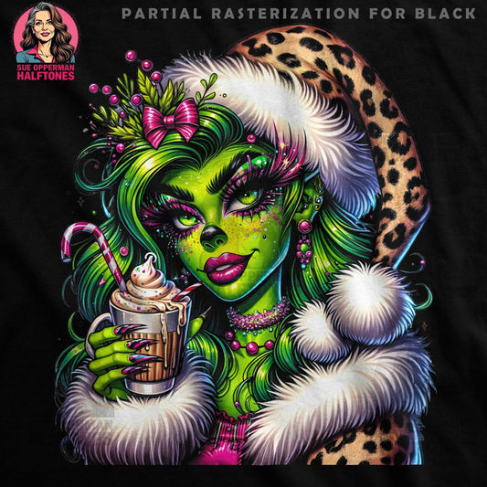 Christmas Green Lady Character Halftone T-Shirt Design - halftone PNG for T-shirts – Sue Opperman Halftones