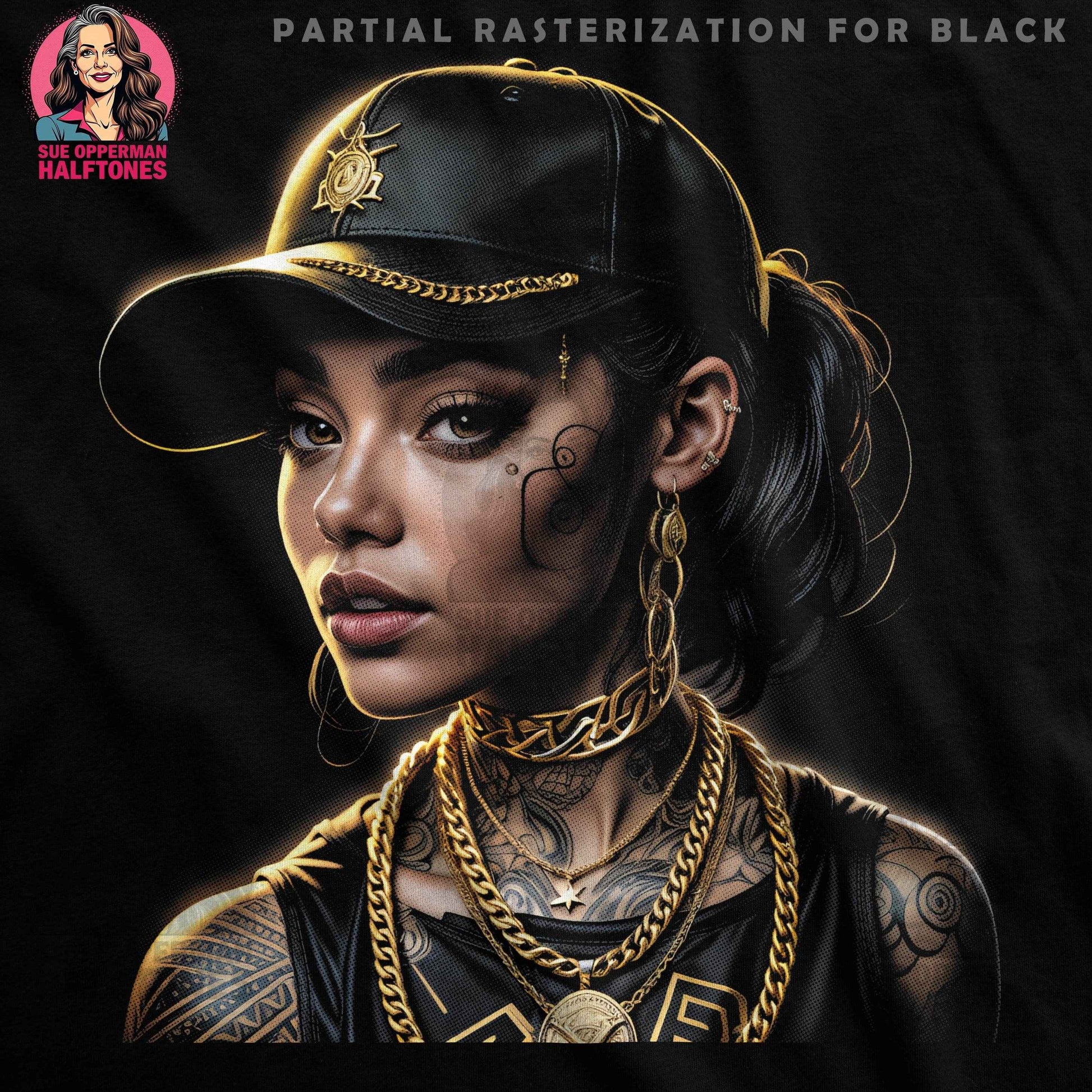 Cap Girl with Chains Halftone T-Shirt Design Digital - halftone PNG for T-shirts – Sue Opperman Halftones