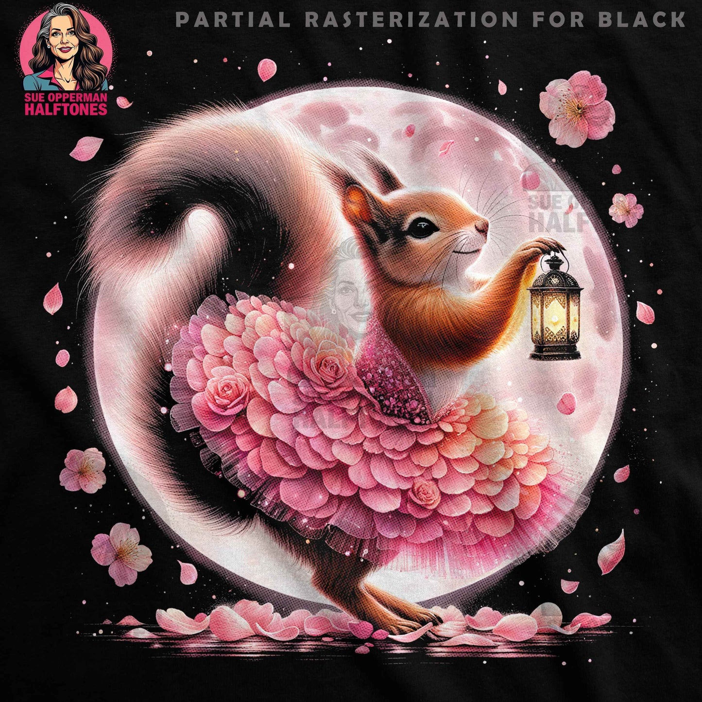 Whimsical Squirrel With Rose Dress Halftoned T-Shirt Design - halftone PNG for T-shirts – Sue Opperman Halftones