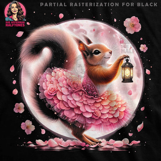 Whimsical Squirrel With Rose Dress Halftoned T-Shirt Design - halftone PNG for T-shirts – Sue Opperman Halftones