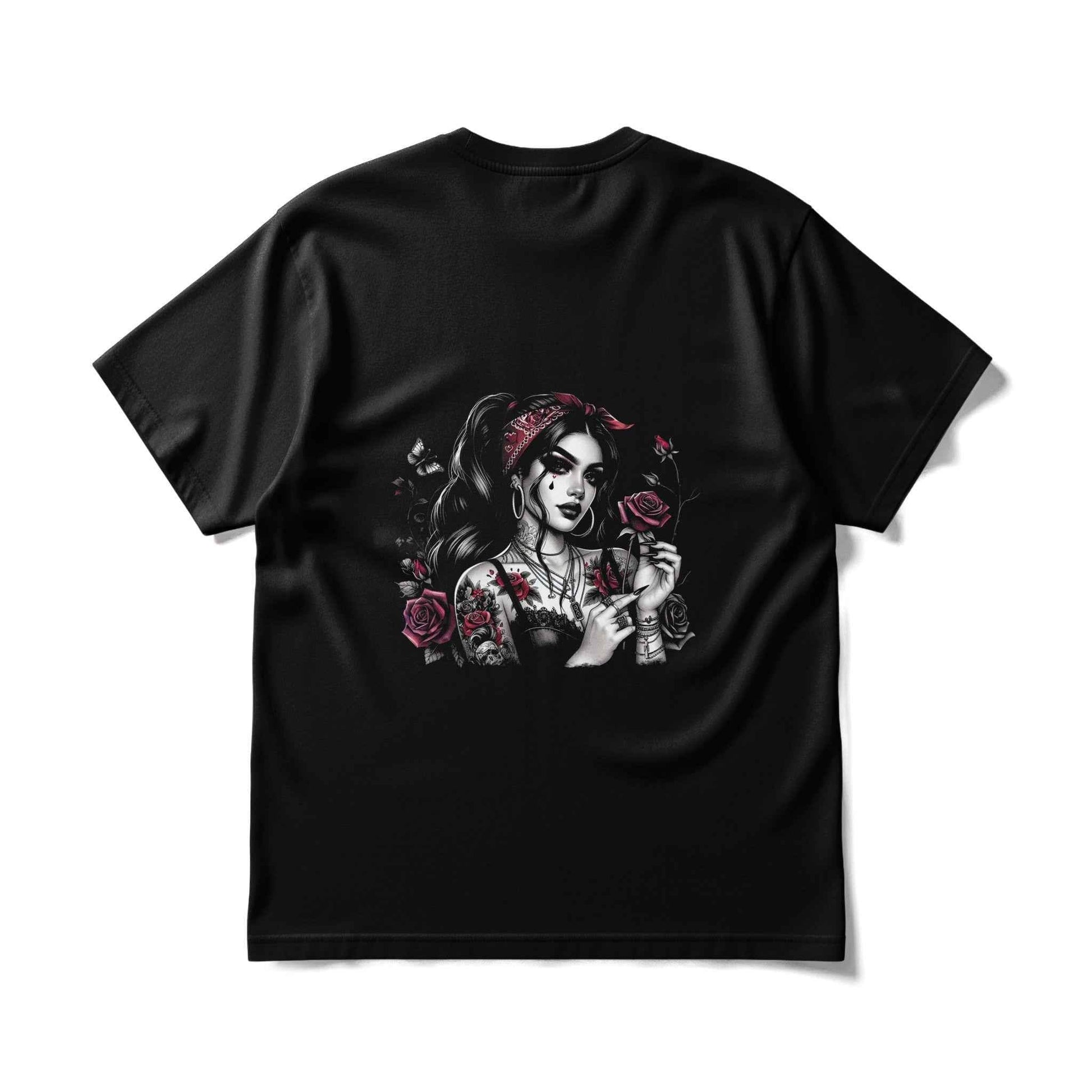 Goth Girl Roses Tattoo Art Digital Halftoned T-Shirt Design - halftone PNG for T-shirts – Sue Opperman Halftones