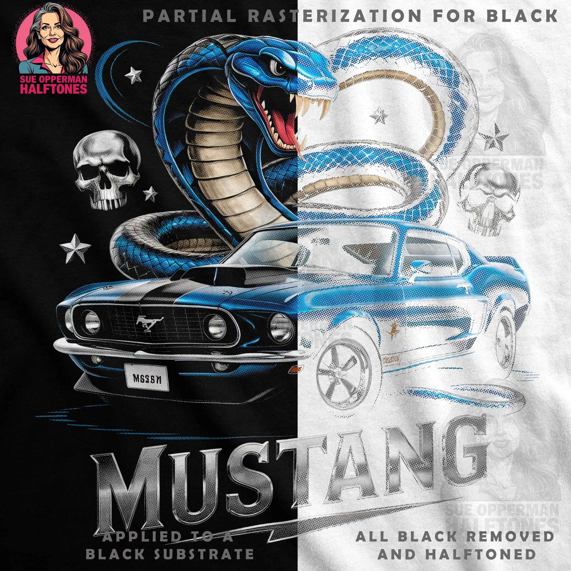 Car Snake and Skull Halftone T-Shirt Design - halftone PNG for T-shirts – Sue Opperman Halftones